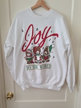 Vintage Christmas Bear Sweater - Hanes White Crewneck Sweatshirt